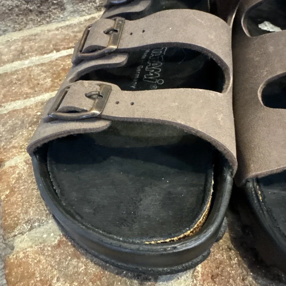 Birkenstock Tatami Sandals Mens Size 10 Brown Leather Buckle Fisherman #N475